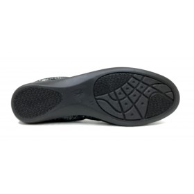Flex&go 49 5105 manoletina zapato de verano de mujer, negro brillo, piso goma plano, forro piel