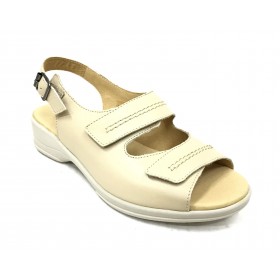 Flex&go 62 4579 sandalia mujer beig, piel, cierre con velcros y hebilla lateral, piso de goma con cuña 4 cm