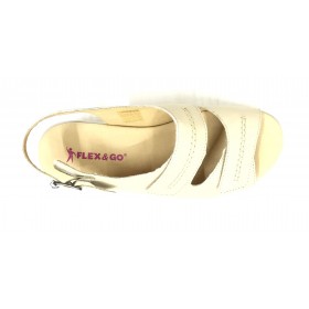 Flex&go 62 4579 sandalia mujer beig, piel, cierre con velcros y hebilla lateral, piso de goma con cuña 4 cm