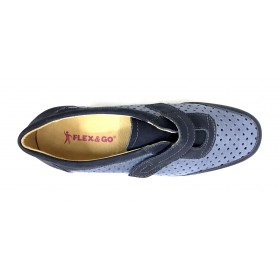 Flex&go 67 5507 zapato calado verano de mujer, azul marino, plantilla extraíble, velcro y cuña de 4,5 cm