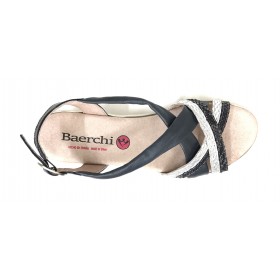 Baerchi 01 41603 sandalia mujer combi marino, azul muy oscuro y plata, piel lisa y brillo, cierre con hebilla, piso de goma de 4
