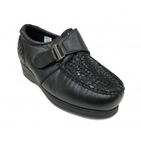 Pinoso's 09 6515-H Negro Zapato Mujer Pie Diabético, forro coolmax, plantilla extraíble de viscolátex, con cuña de 2,5 cm