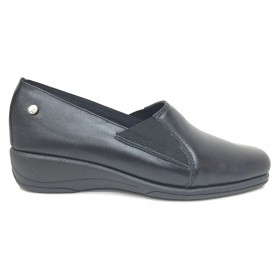 Flex&Go 08 2700 Negro Zapato de Mujer Básico, cosido, piel suave, con plantilla de piel y cuña de 3,5 cm