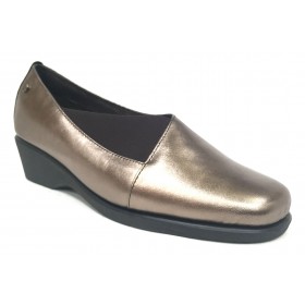Flex&Go 09 1400 Plata Vieja Zapato de Mujer Básico, cosido, piel suave, con plantilla de piel y cuña de 3,5 cm