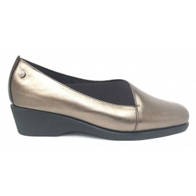 Flex&Go 09 1400 Plata Vieja Zapato de Mujer Básico, cosido, piel suave, con plantilla de piel y cuña de 3,5 cm