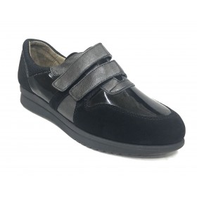Flex&Go 58 18W9002804 Negro, Zapato deportivo de Mujer, cosido, piel, plantilla de piel acolchada y cuña de 2,5 cm