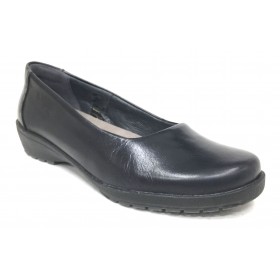 Suave 69 3032 Negro, Zapato Salón de Mujer, piel natural, piso de goma con cuña de 2,5 cm y plantilla extraíble