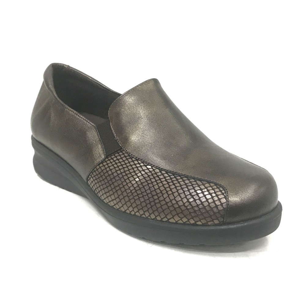 Doctor Cutillas 08 54342 Marrón, Zapato de Mujer, piel, licra, elásticos, piso de goma con cuña de 3 cm y plantilla extraíble