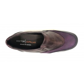 Doctor Cutillas 06 53529 Burdeos, Zapato de Mujer, piel y licra, elásticos, piso de goma con cuña y plantilla extraíble