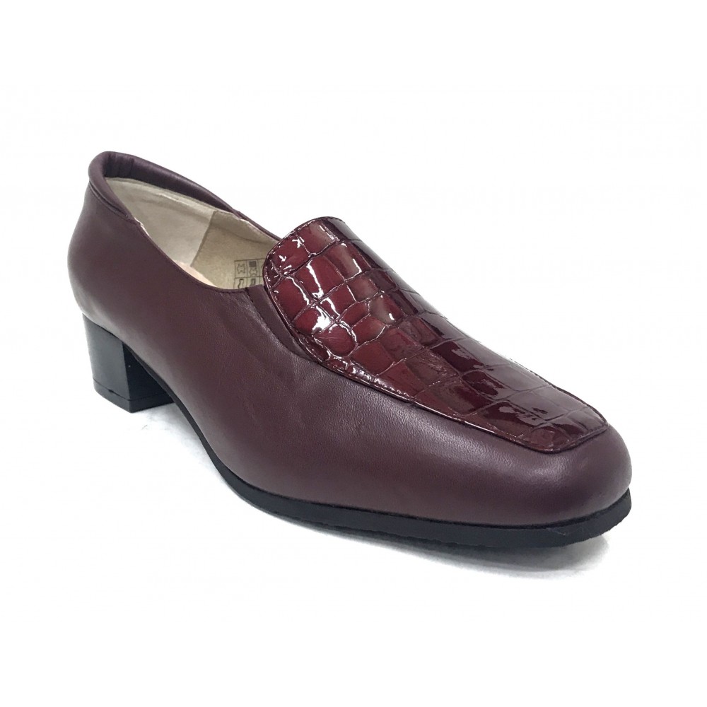 Mima-Pies 25 9002 Burdeos, Charol, Zapato de Mujer con Tacón de 4 cm, piso de goma antideslizante, forro y plantilla piel