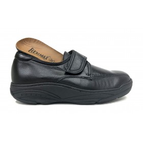 Fleximax 6114 Negro, zapato mujer, piel vacuno, plantilla extraíble, piso de balancín evolution y cierre con velcro