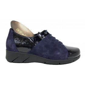 Comfort Class 04 8140 Azul Marino, Zapato Mujer, piso de goma flexible, cuña de 4 cm, piel, cordones y plantilla extraíble