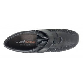 Doctor Cutillas 09A 53421 Negro, Zapato de Mujer, deportivo, piel, licra, velcro, cuña 2,5 cm y plantilla extraíble