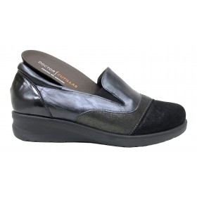 Doctor Cutillas 11 54348 Negro, Zapato de Mujer, piel, licra, elásticos, piso de goma con cuña de 3 cm y plantilla extraíble