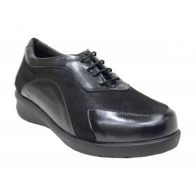 Doctor Cutillas 15 54351 Negro, Zapato de Mujer, deportivo, piel, licra, cordones, cuña 3 cm y plantilla extraíble