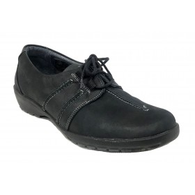 Suave 01 3005 Negro, zapato de mujer, piel nubuck, piso de goma con cuña de 2,5 cm, cordones y plantilla extraíble