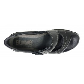 Suave 02A 3019 Negro, zapato mercedes de mujer, piso de goma con cuña de 2,5 cm, piel lisa, velcro y plantilla extraíble