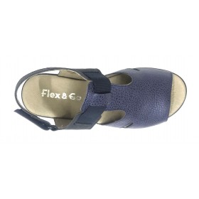 Flex&Go 75 SD0405 Marino, Sandalia Mujer azul, piso de goma con cula de 4 cm, forro piel, elásticos y hebilla