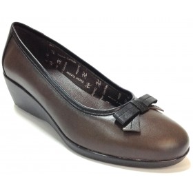 Doctor Cutillas 01 64211 Combi-Pardo zapato salón, piel marrón, cuña de 4,5 cm, adorno lazo puntera, forro textil
