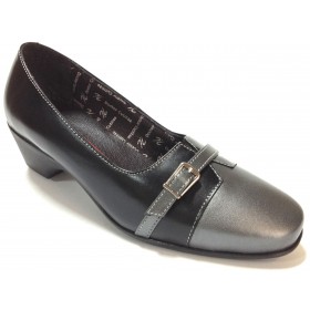 Doctor Cutillas 02 20133 Combi Negro Gris, zapato mocasín, piel, tacón de 4,5 cm, adorno hebilla puntera, forro textil