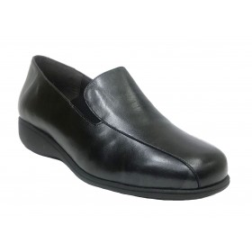 Doctor Cutillas 19 53544 Negro, zapato de mujer, piel y licra, elásticos, piso de goma ligero, cuña 2,5 cm y plantilla extraíble