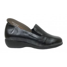 Doctor Cutillas 19 53544 Negro, zapato de mujer, piel y licra, elásticos, piso de goma ligero, cuña 2,5 cm y plantilla extraíble