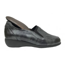 Doctor Cutillas 21 53546 Negro, zapato de mujer, piel y licra, elástico, piso de goma cuña 2,5 cm y plantilla extraíble