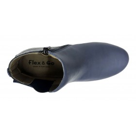 Flex&Go 66 ST0534 Marino, Botín de mujer, piel suave, cierre con cremallera, piso de goma con cuña de 4 cm y forro textil