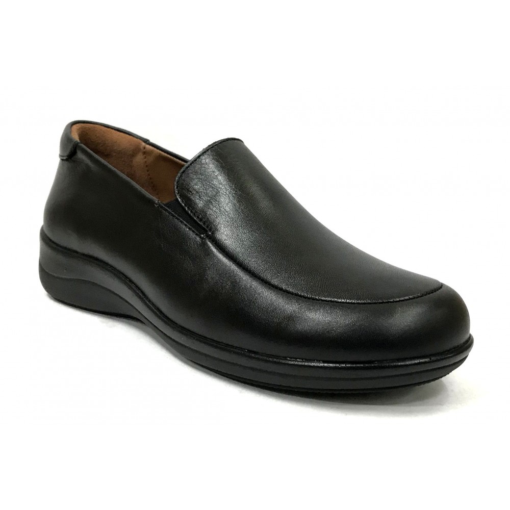 Fleximax 01A 150 Negro, Zapato de Mujer, piel Napa, confort, piso de goma con cuña y plantilla extraíble