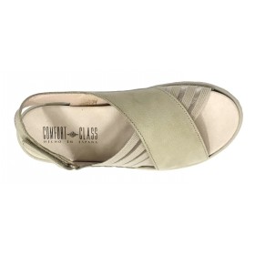 Comfort Class 12 13816 Luxor Kit, Sandalia de Mujer de piel, beig, elásticos, piso de goma con cuña 4 cm y plantilla
