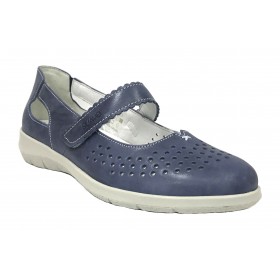 SUAVE 70A 3632 Cobalto, Zapato Mujer, Merceditas, azul, velcro, piso antideslizante con cuña 3 cm y plantilla extraíble