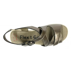 Flex&Go 59B SD0735 Plata Vieja, Sandalia Mujer, dorado, piel, piso de goma plano, cierre con velcro y hebilla