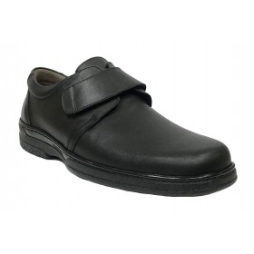 Primocx 6984 Negro, Zapato Hombre, Pie Diabético, piel, velcro, piso de goma cosido y plantilla viscoelástica