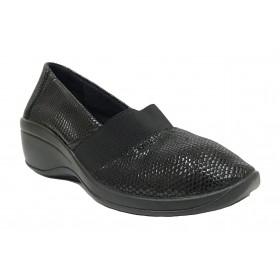 Arcopedico 4184 A08 LUKA Negro, zapato de mujer, lytech, doble arco, cuña alta, elástico y plantilla extraíble