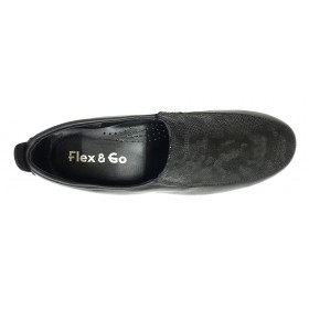 Flex&Go 67 ST0191 Negro, piel, brillo, elásticos empeine, cosido y con cuña