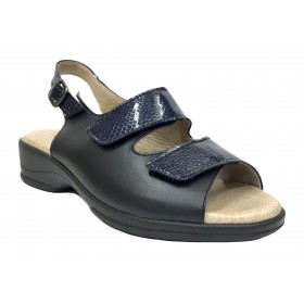 Flex&GO 61C SD0576 Marino, sandalia de mujer, azul, cierre con hebilla y dos velcros, piel y piso de goma