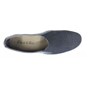 Flex&GO 79 ST0859-1 Marino, Mocasín de mujer, azul nubuck, calado, piel, piso de goma con cuña
