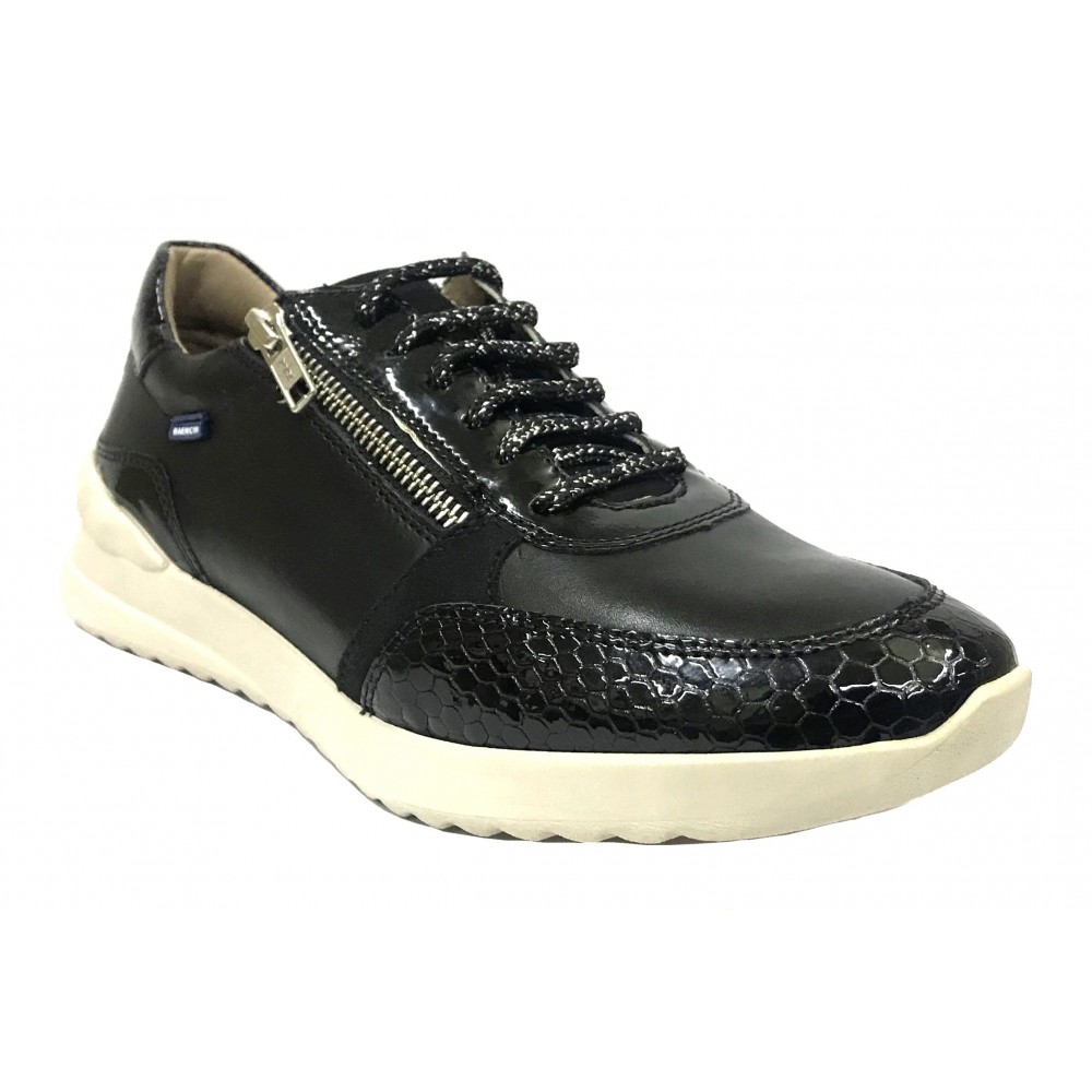 Baerchi 17 55151 Bamba Negro, Zapato de Mujer, deportivo piel, plantilla extraíble, cuña 3,5 cm, cordones y piso de goma