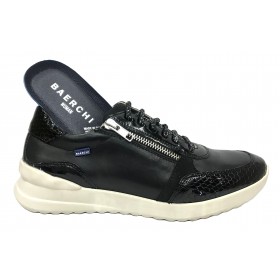 Baerchi 17 55151 Bamba Negro, Zapato de Mujer, deportivo piel, plantilla extraíble, cuña 3,5 cm, cordones y piso de goma