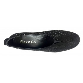 Flex&Go 55C ST0183 Dublín Negro, Brillo, Mocasín de Mujer Básico, cosido, piel suave, con plantilla de piel y cuña de 4 cm