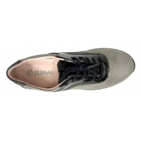 SUAVE 97 3902 Gunmetal Cloudy, gris, piel nubuck, zapato deportivo de mujer, cordones, piso de goma y cuña 3,5 cm