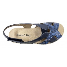 Flex&Go 80A SD0694 Marino, Sandalia de mujer, piso de goma, piel, cocodrilo, con elástico en el empeine y velcro