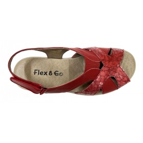 Flex&Go 81 SD0694 Rojo, Sandalia de mujer, piso de goma, piel, cocodrilo, con elástico en el empeine y velcro