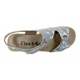 Flex&Go 82 SD0971 Azul, Sandalia Mujer, piel, piso de goma plano, cierre con velcro y hebilla