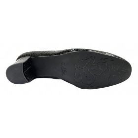 Roldan 52 1705  H21 Vipper Negro, Zapato de salón, piel vípera, con tacón de 5 cm, charol, corte en pico y forro de piel