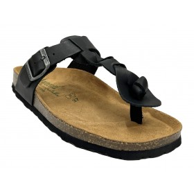 Autenti 02B 11071 Sprinter Trenzado Negro, sandalia de dedo mujer, piel, plantilla de serraje, piso de goma y corcho