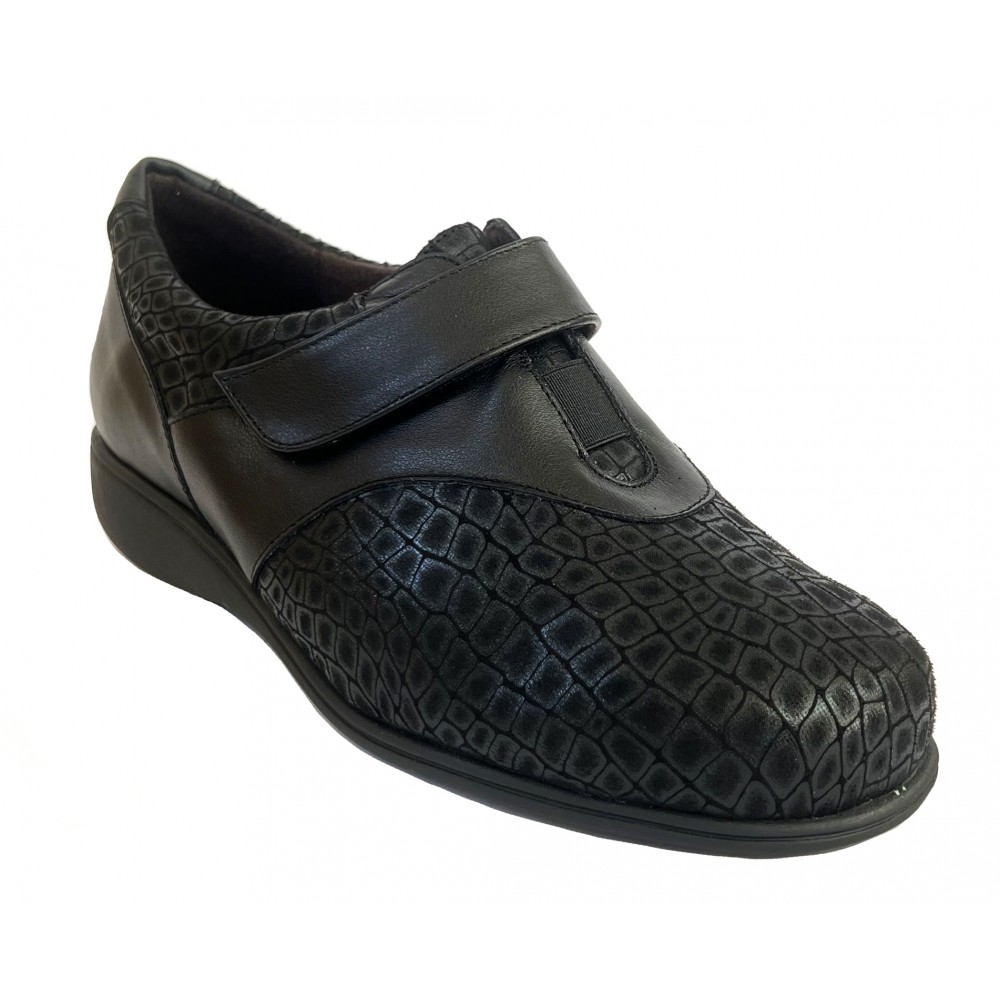 Doctor Cutillas 09E 53567 Negro, Zapato de Mujer, deportivo, piel, licra, velcro, cuña 2,5 cm y plantilla extraíble