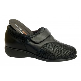 Doctor Cutillas 09E 53567 Negro, Zapato de Mujer, deportivo, piel, licra, velcro, cuña 2,5 cm y plantilla extraíble