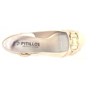 Pitillos 05 1352 sandalia de mujer charol piedra con tacón de 6 centímetros, plataforma, piso de goma antideslizante, adorno met