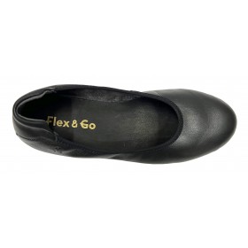 Flex&Go 75 ST1036 Volvo Black, Negro, manoletina, piel, plantilla extraíble, cosido y cuña